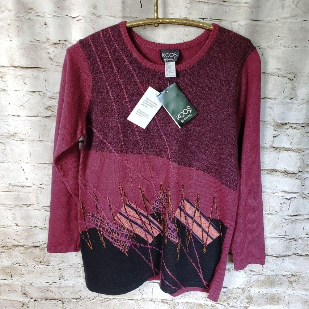 KOOS‎ Of Course Women's Purple Black Sweater M NWT